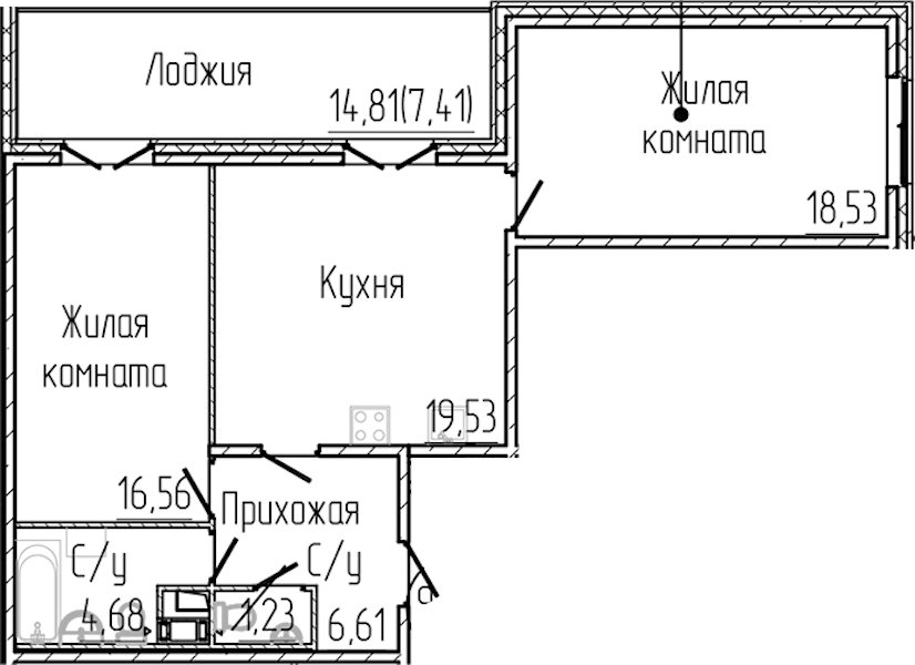 2-комнатная квартира 74.55 м², 2/8 эт., ЖК «SERTOLOVO PARK»
